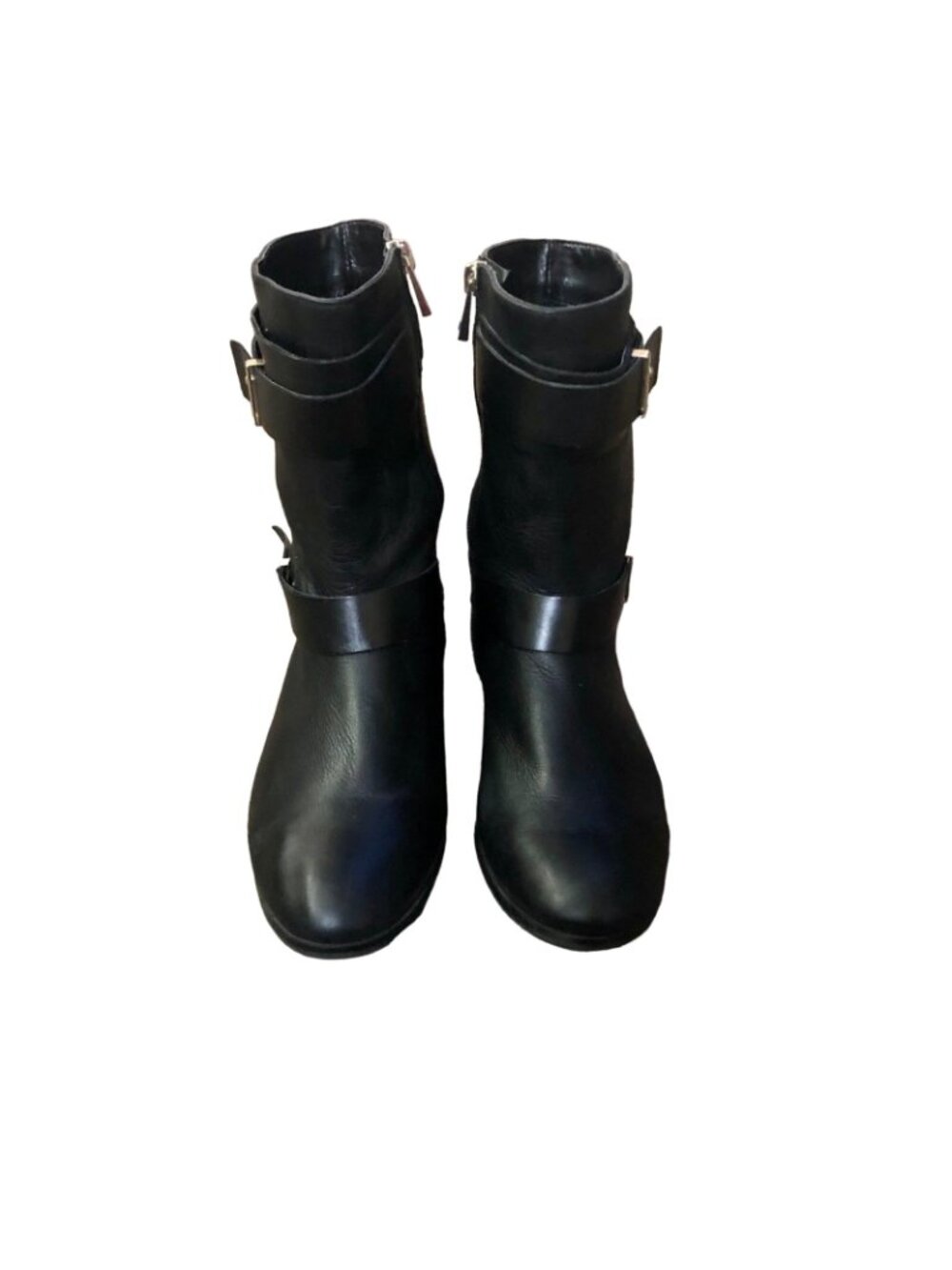 Ann Taylor Black Leather Ankle Moto Harness Boots Womens 6.5 Side Zip Used - Picture 2 of 12